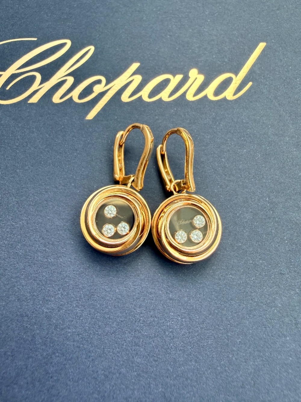 Chopard Happy Emotions Diamond 18K Rose Gold Drop Earrings 6 diamonds 0.3ct